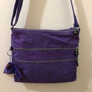 Purple Kipling Women's Alvar Messenger Crossbody Bag with Monkey Keychain